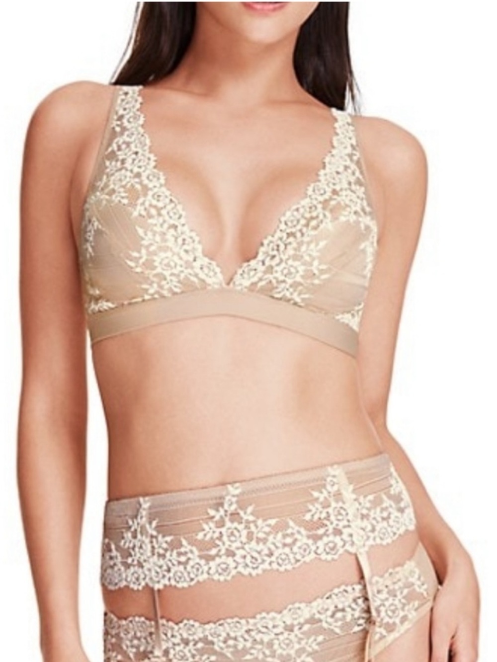 Wacoal Embrace Lace Wireless Soft Cup Bra Bralette 36B 36C Lingerie Beige Nude